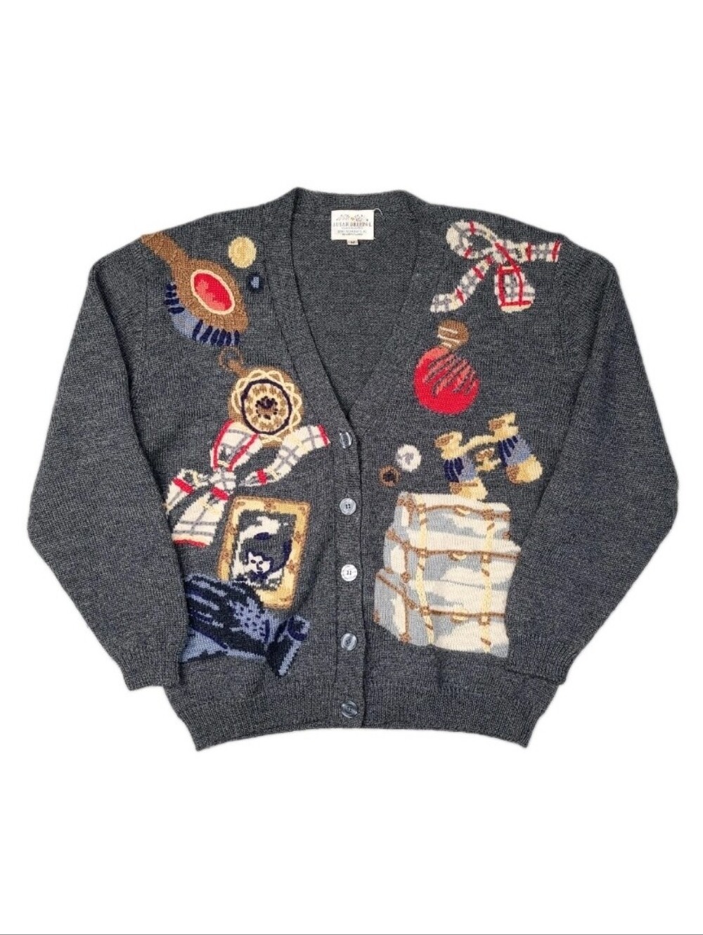 Vtg Susan Bristol Wool Hand Embroidered Cardigan European Vacation Trip 1993 - M